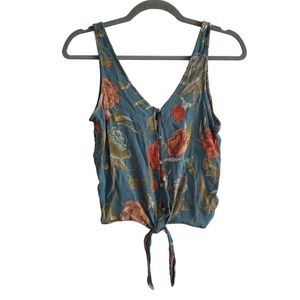 O'Neill Zera Blue V-Neck Floral Tank Top Tie Hem